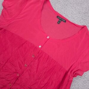 Eileen Fisher Silk Button Down Top Blouse Short‎ Sleeve Pink XS